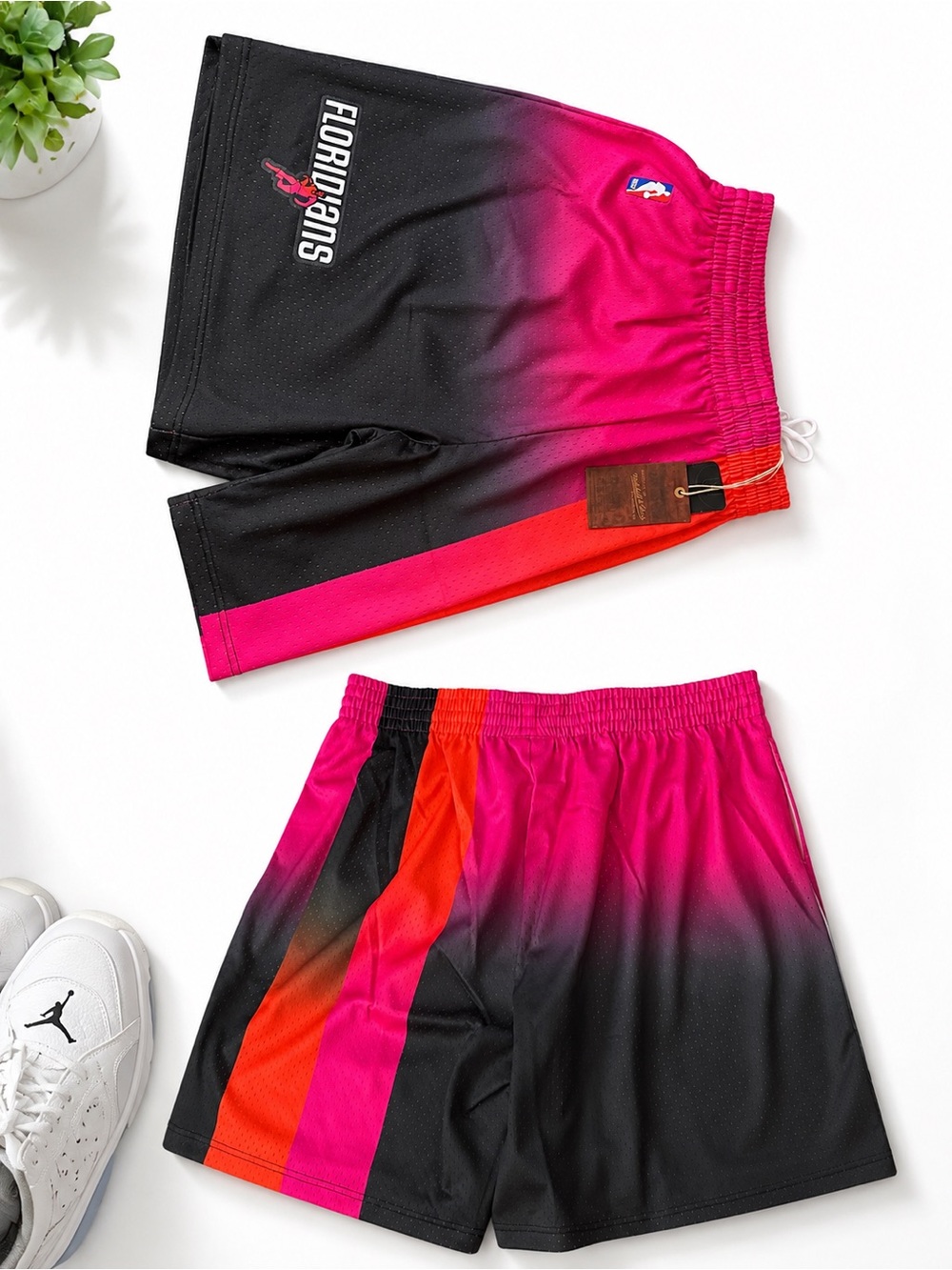 Mitchell & Ness Black, Hot Pink & Red Fade NBA Swingman Shorts